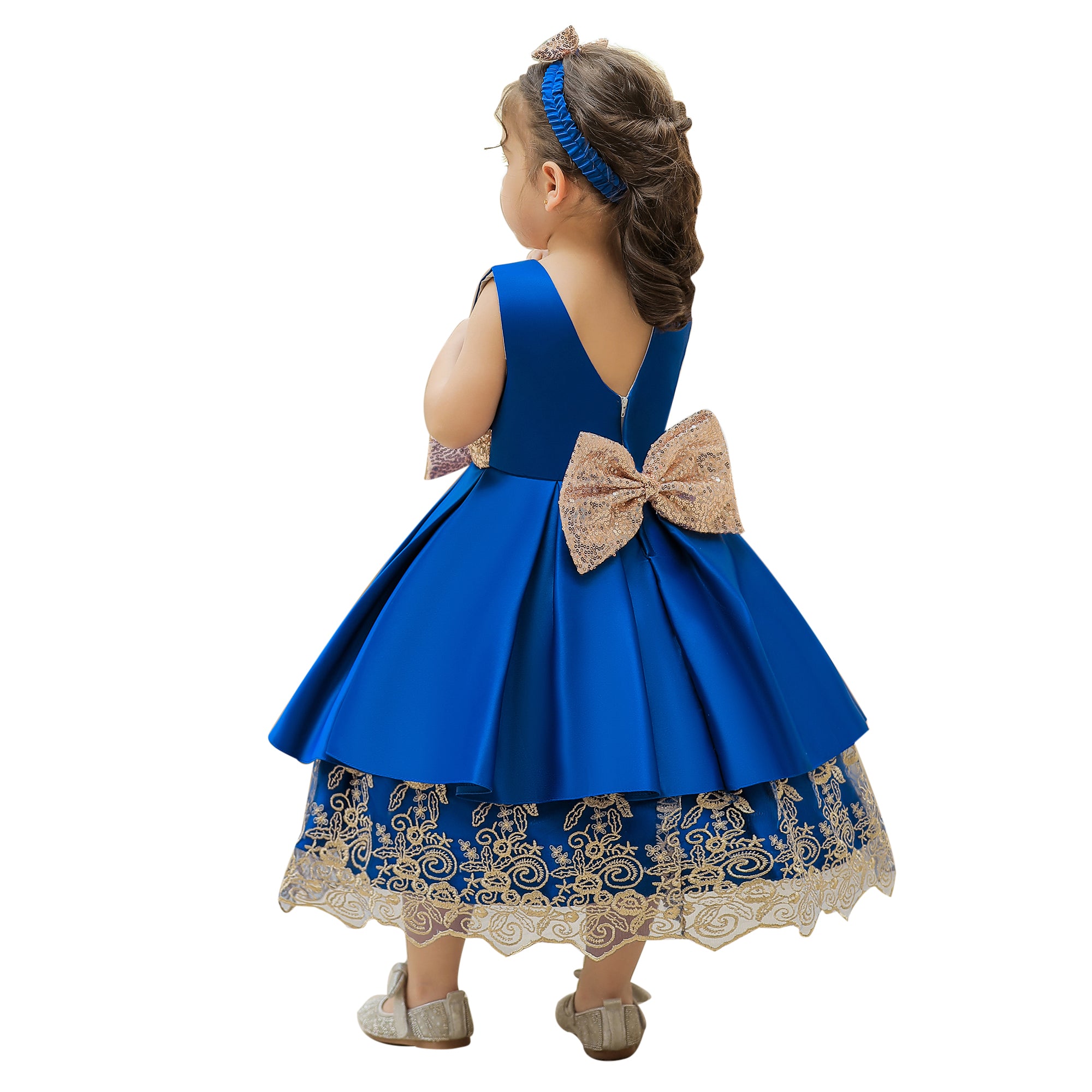 Blue & midnight blue Floral Embroidered Fit & Flare Maxi Dress