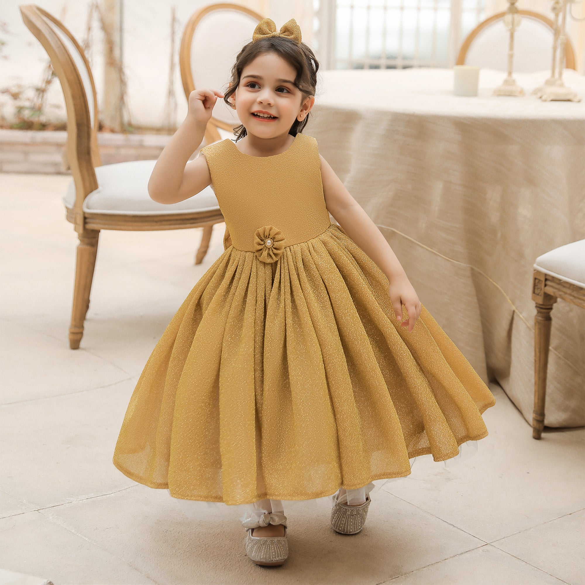Yellow Round Neck Fit & Flare Maxi Dress