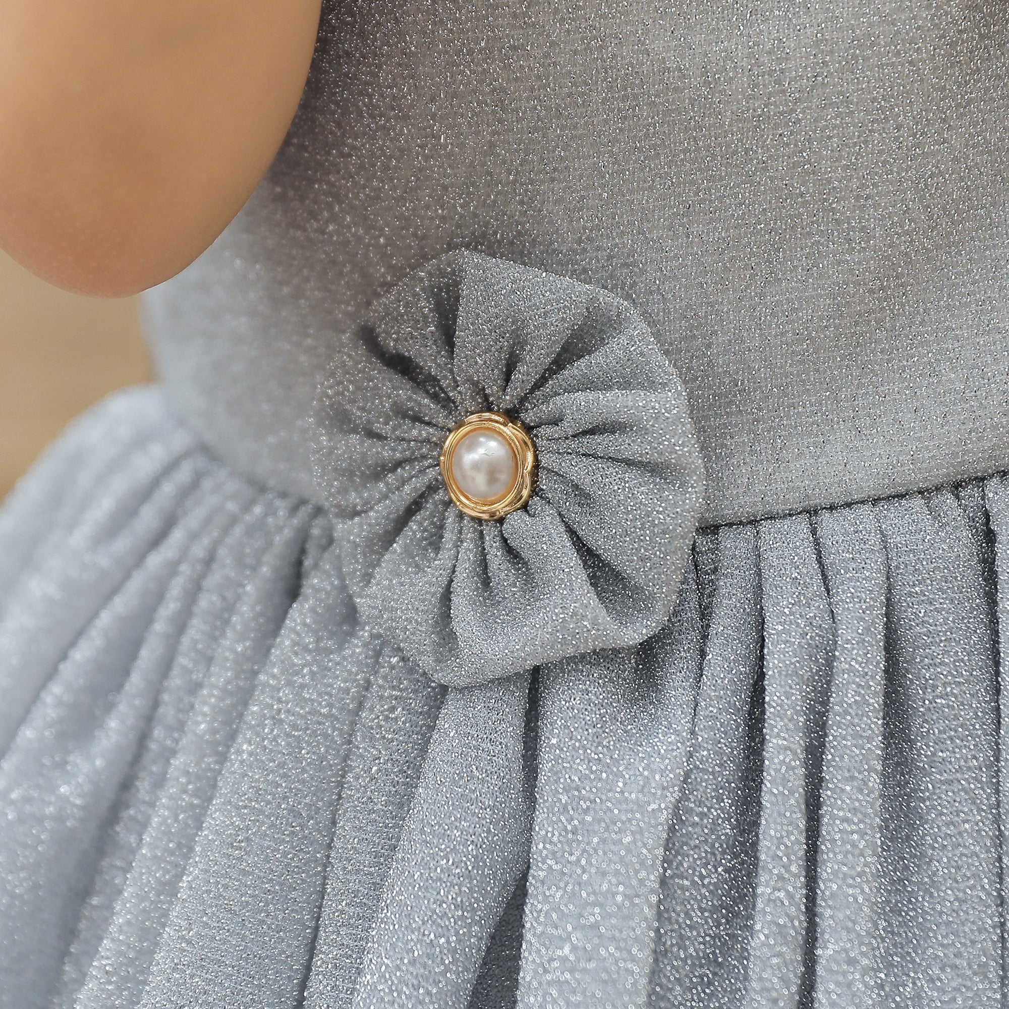 Girls Grey Round Neck Maxi Balloon Dress