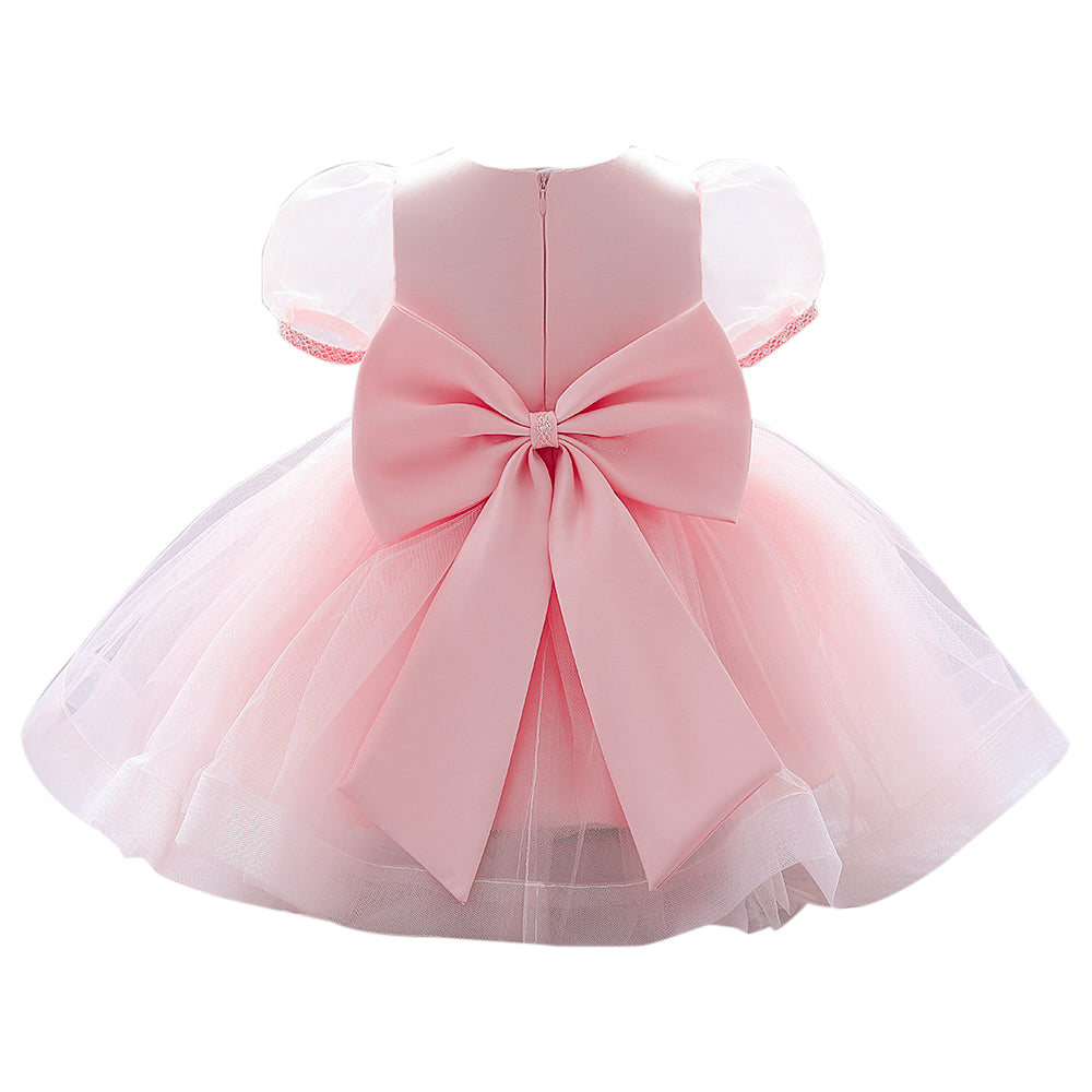 Girls Pink Bow Detailed Balloon Dress