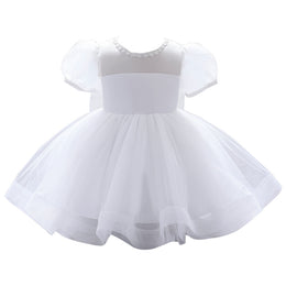 White & gray lilac Puff Sleeve Fit & Flare Dress