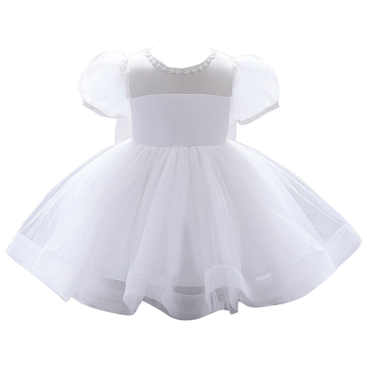White & gray lilac Puff Sleeve Fit & Flare Dress