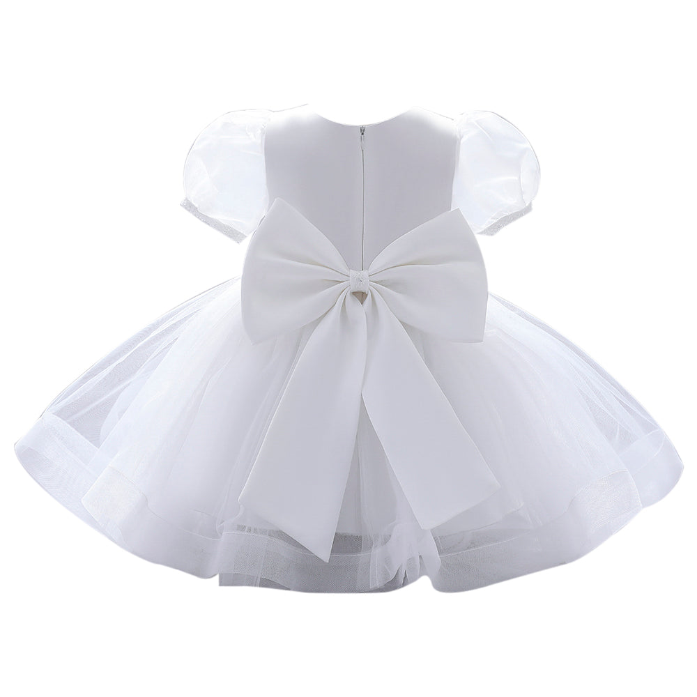 White & gray lilac Puff Sleeve Fit & Flare Dress