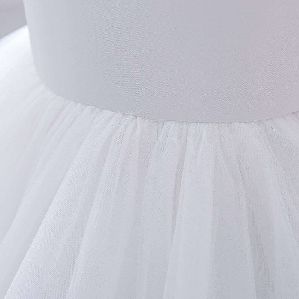 White & gray lilac Puff Sleeve Fit & Flare Dress