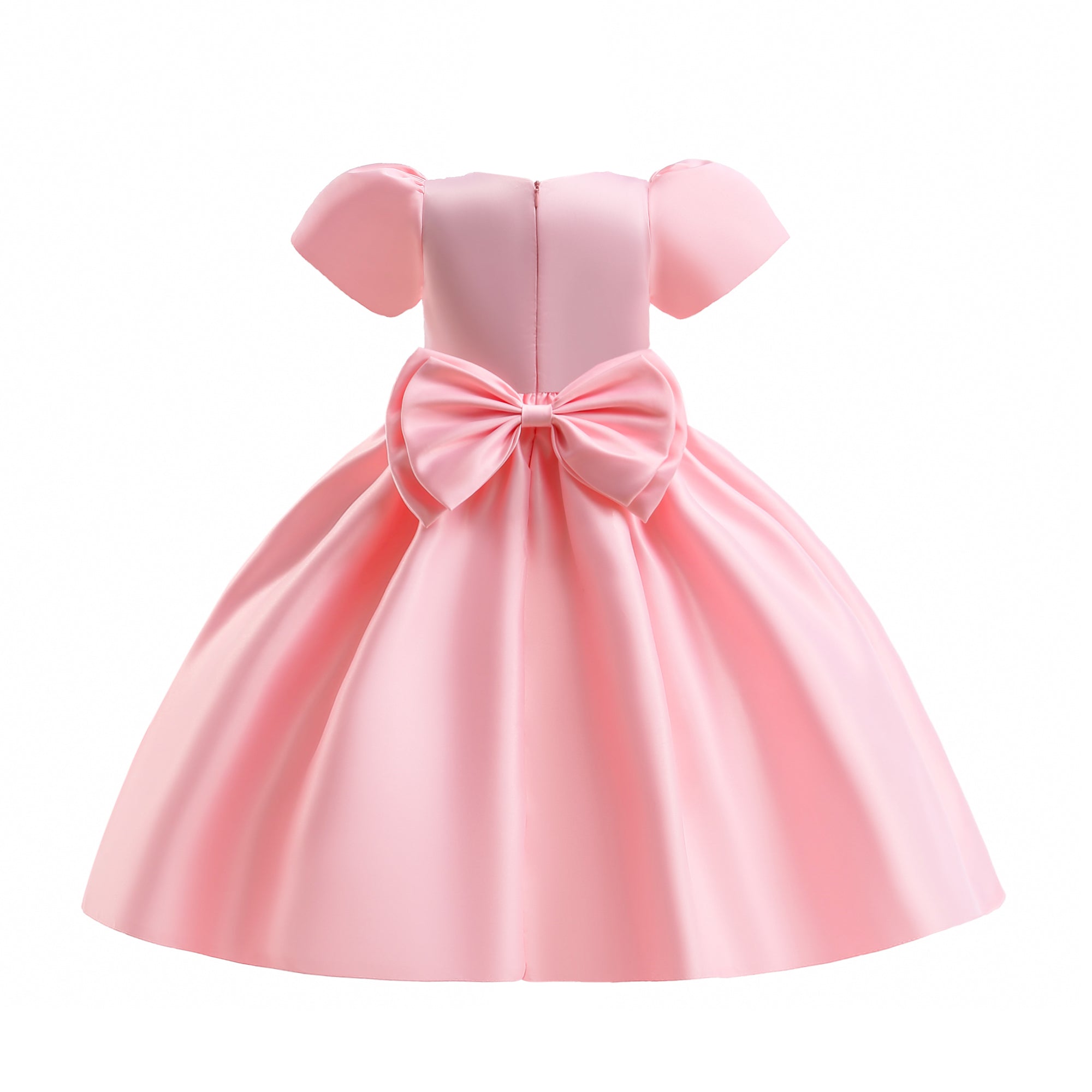 Girls Pink Puff Sleeves Gathered or Pleated Fit & Flare Midi Dress