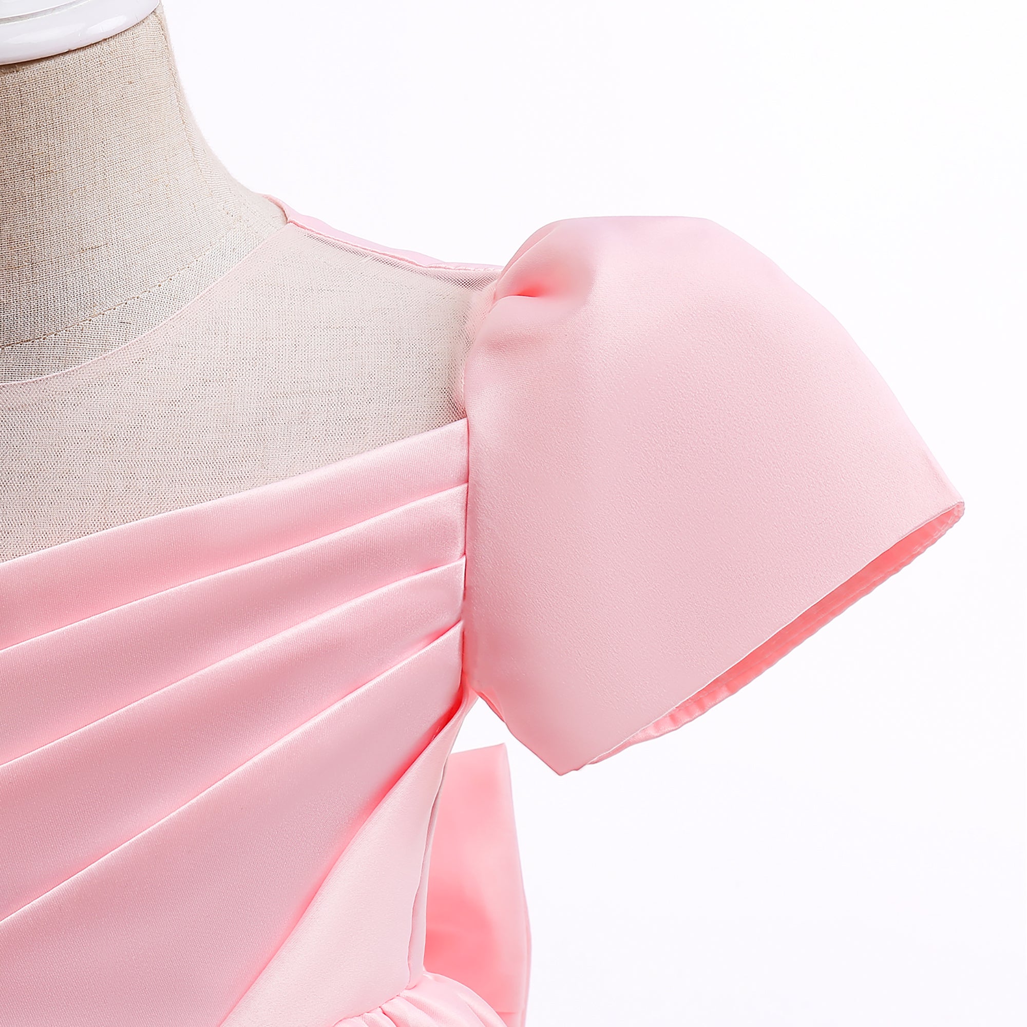 Girls Pink Puff Sleeves Gathered or Pleated Fit & Flare Midi Dress