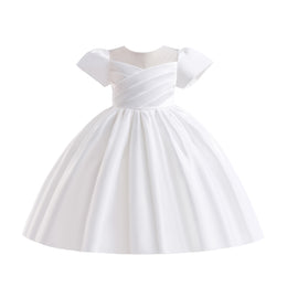 Girls White Puff Sleeve Fit & Flare Midi Dress