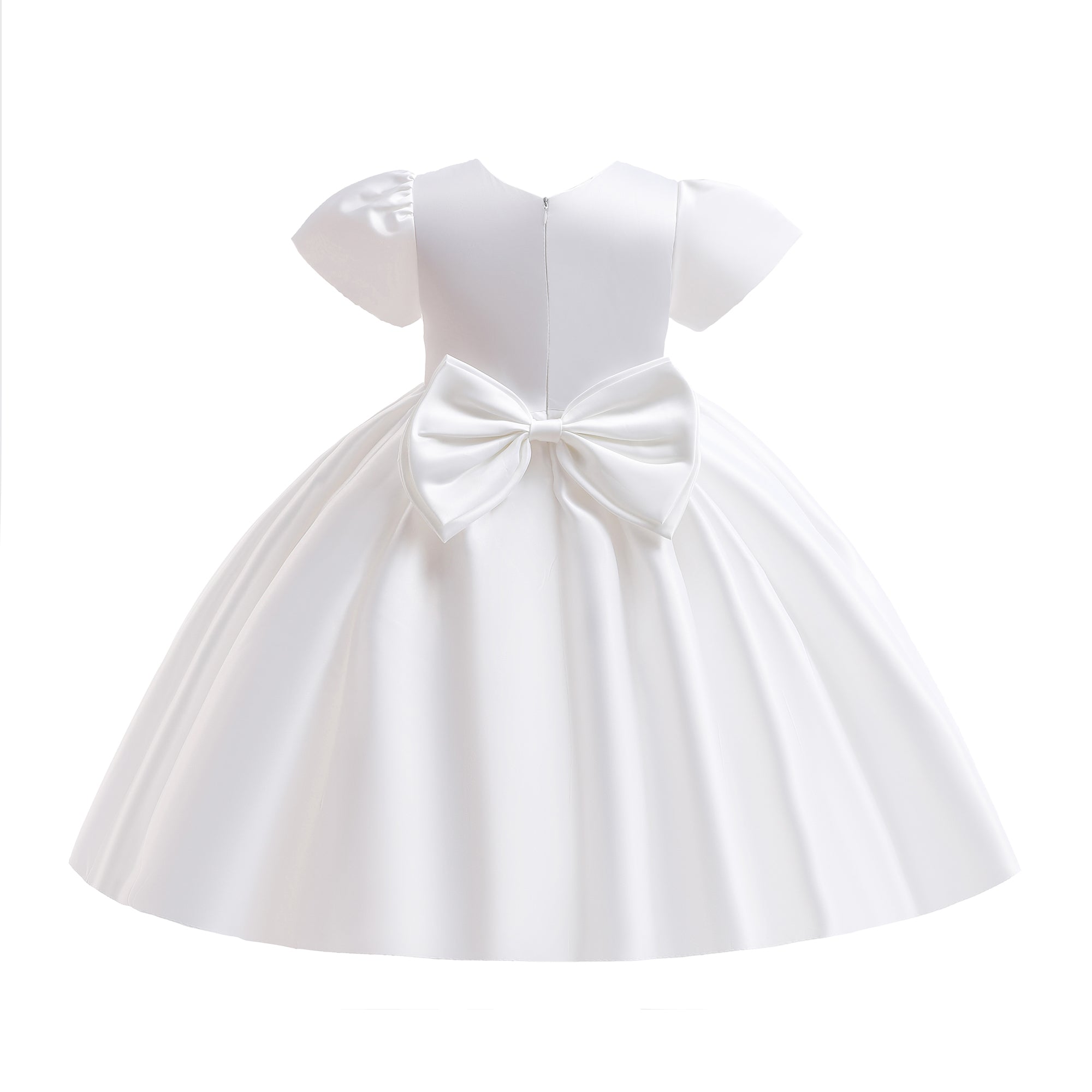 Girls White Puff Sleeve Fit & Flare Midi Dress