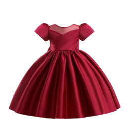 Girls Maroon Round Neck Fit & Flare Dress