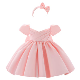 Girls Pink Off Shoulder Fit & Flare Dress