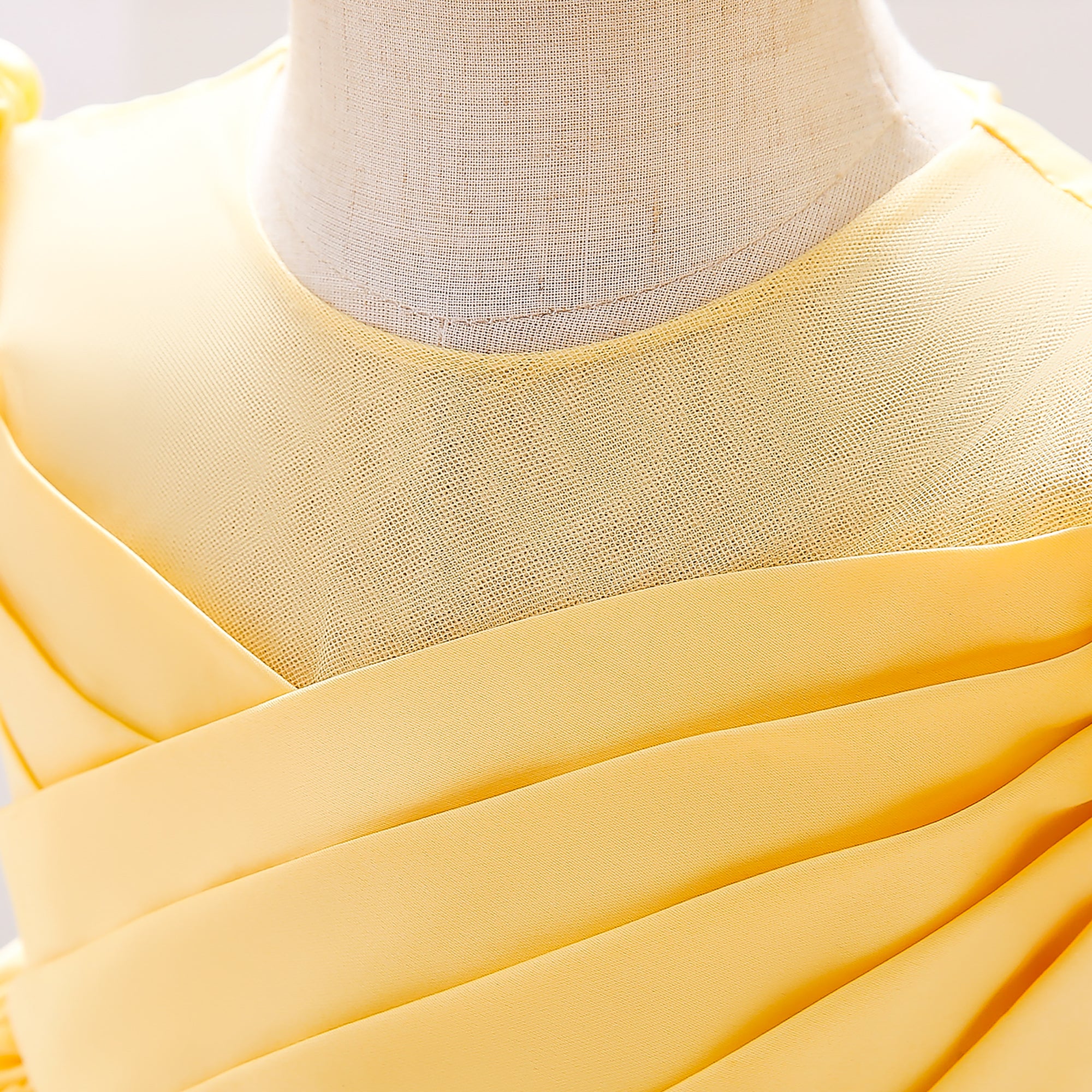 Girls Yellow Puff Sleeves Pleated Balloon Dress with Hairband