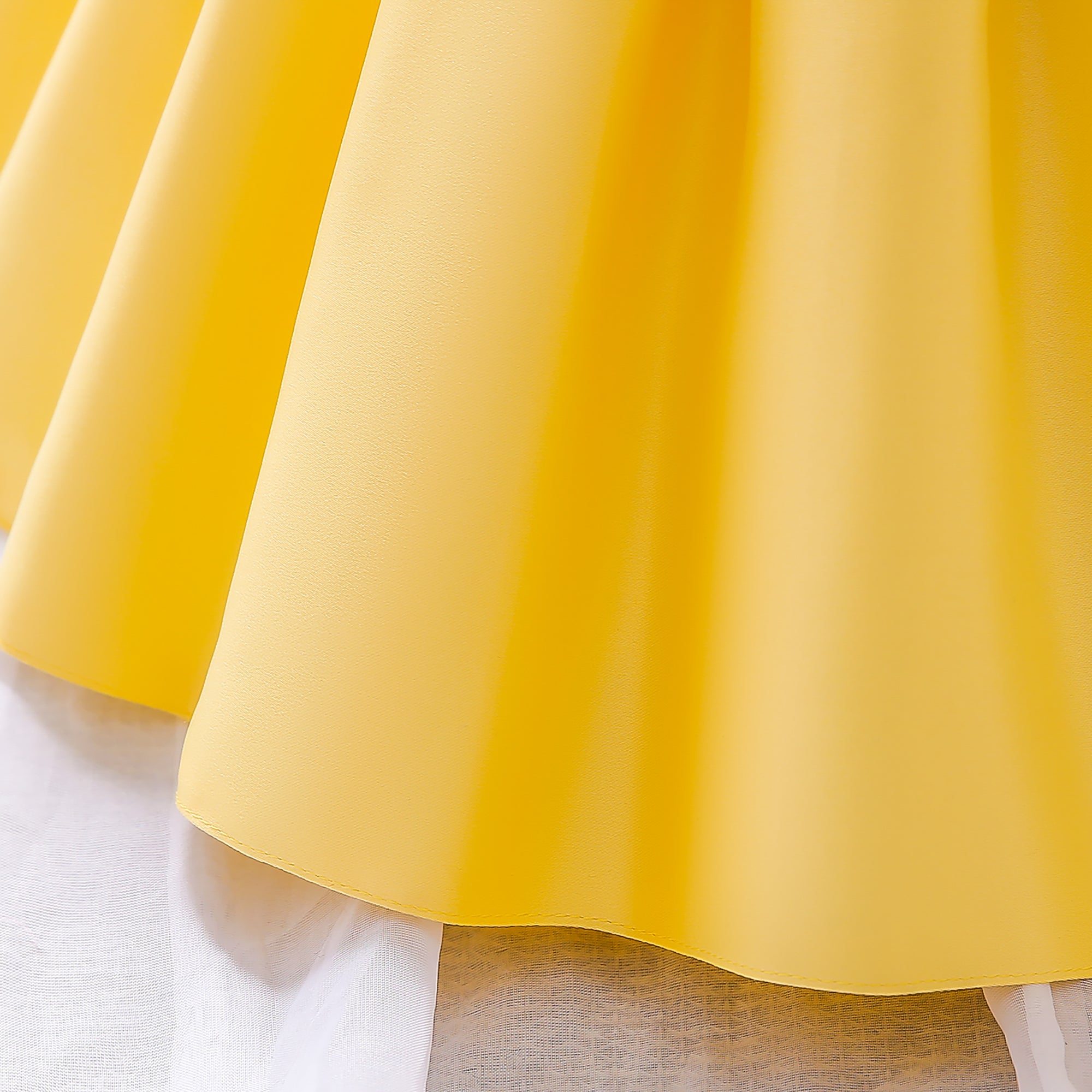 Girls Yellow Puff Sleeves Pleated Balloon Dress with Hairband