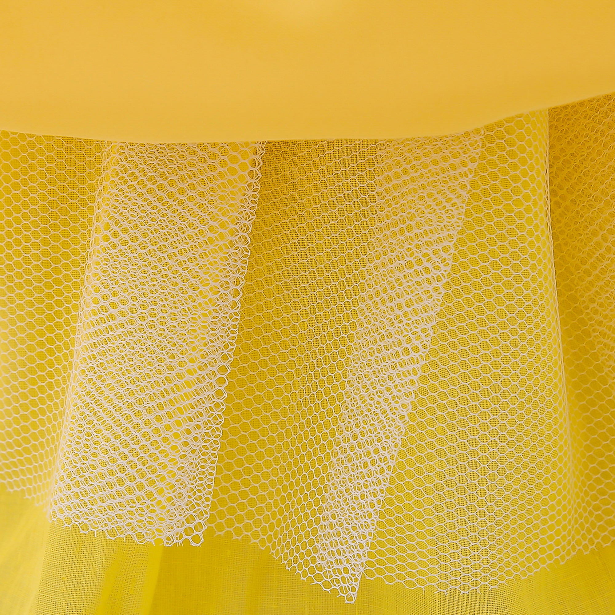 Girls Yellow Puff Sleeves Pleated Balloon Dress with Hairband