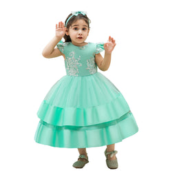 Sea Green Floral Embroidered Fit & Flare Midi Dress