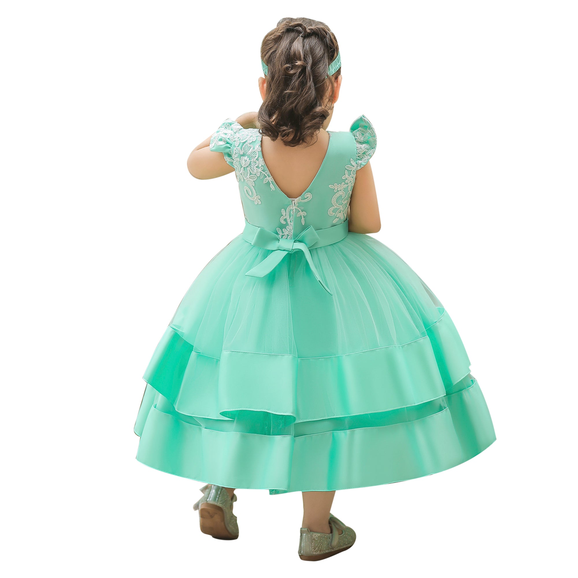 Sea Green Floral Embroidered Fit & Flare Midi Dress
