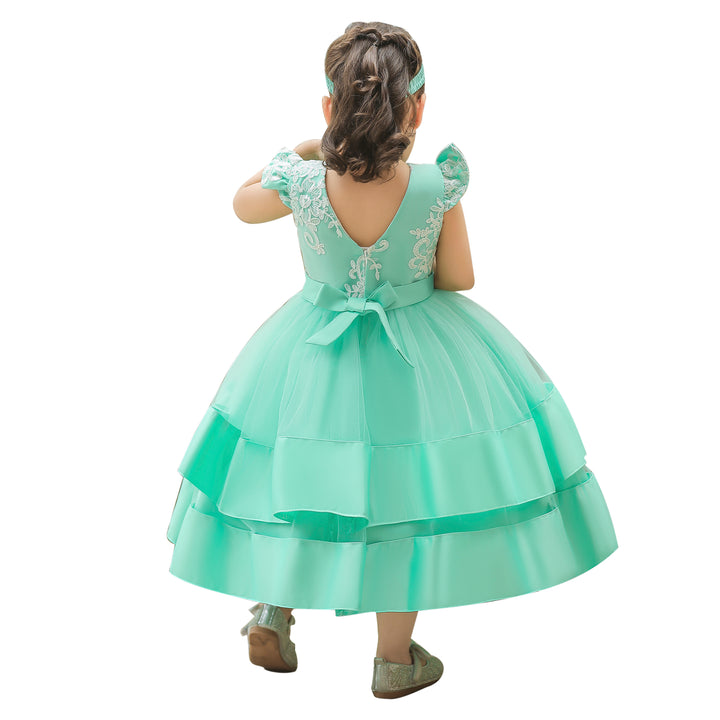 Sea Green Floral Embroidered Fit & Flare Midi Dress
