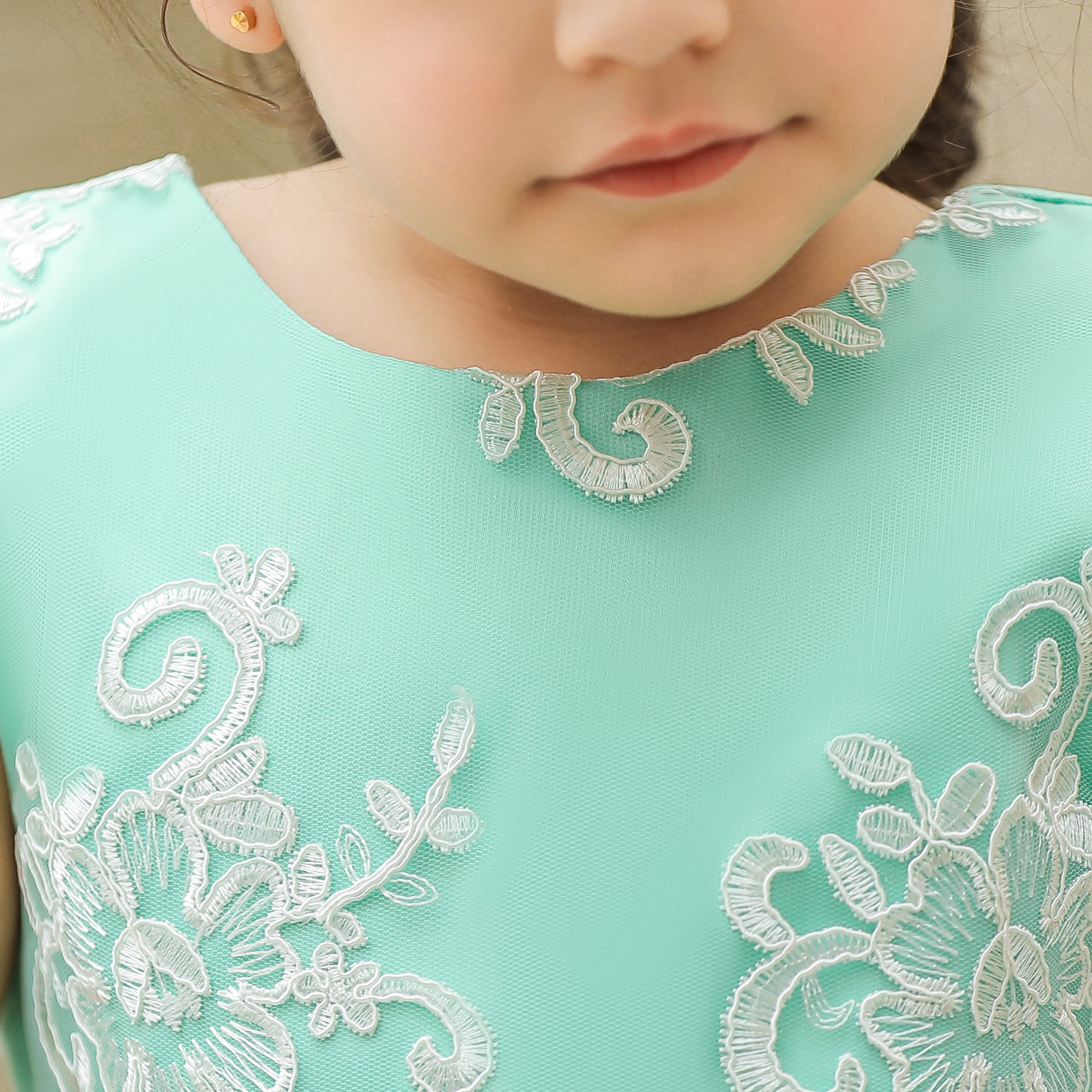 Sea Green Floral Embroidered Fit & Flare Midi Dress