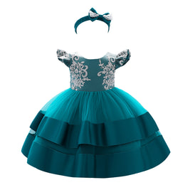 Green Embellished Applique Fit & Flare Dress