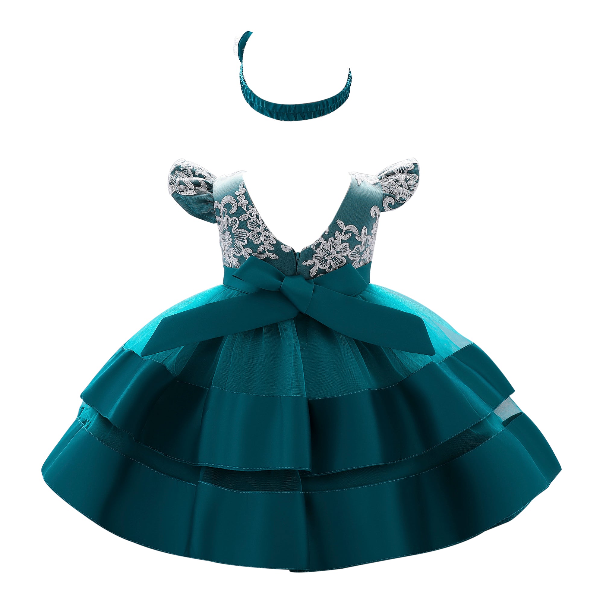 Green Embellished Applique Fit & Flare Dress