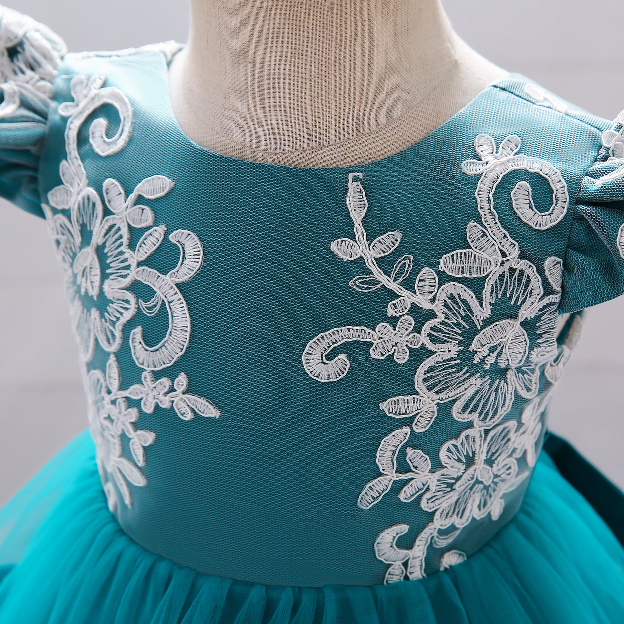 Green Embellished Applique Fit & Flare Dress