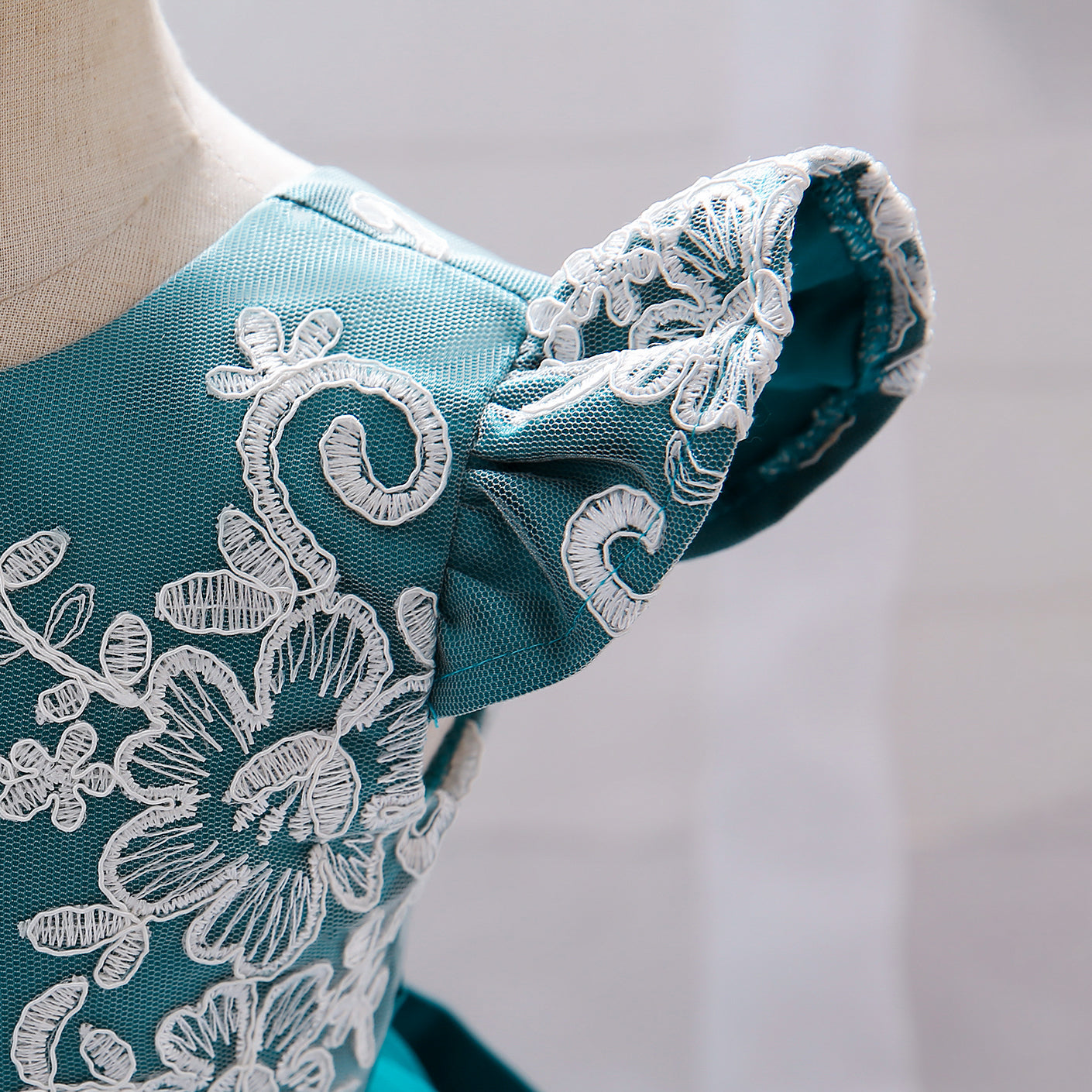 Green Embellished Applique Fit & Flare Dress