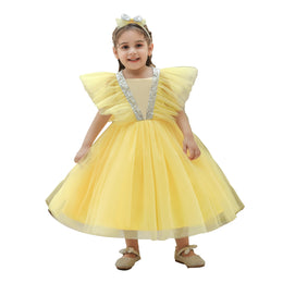 Girls Yellow Frills Fit & Flare Dress