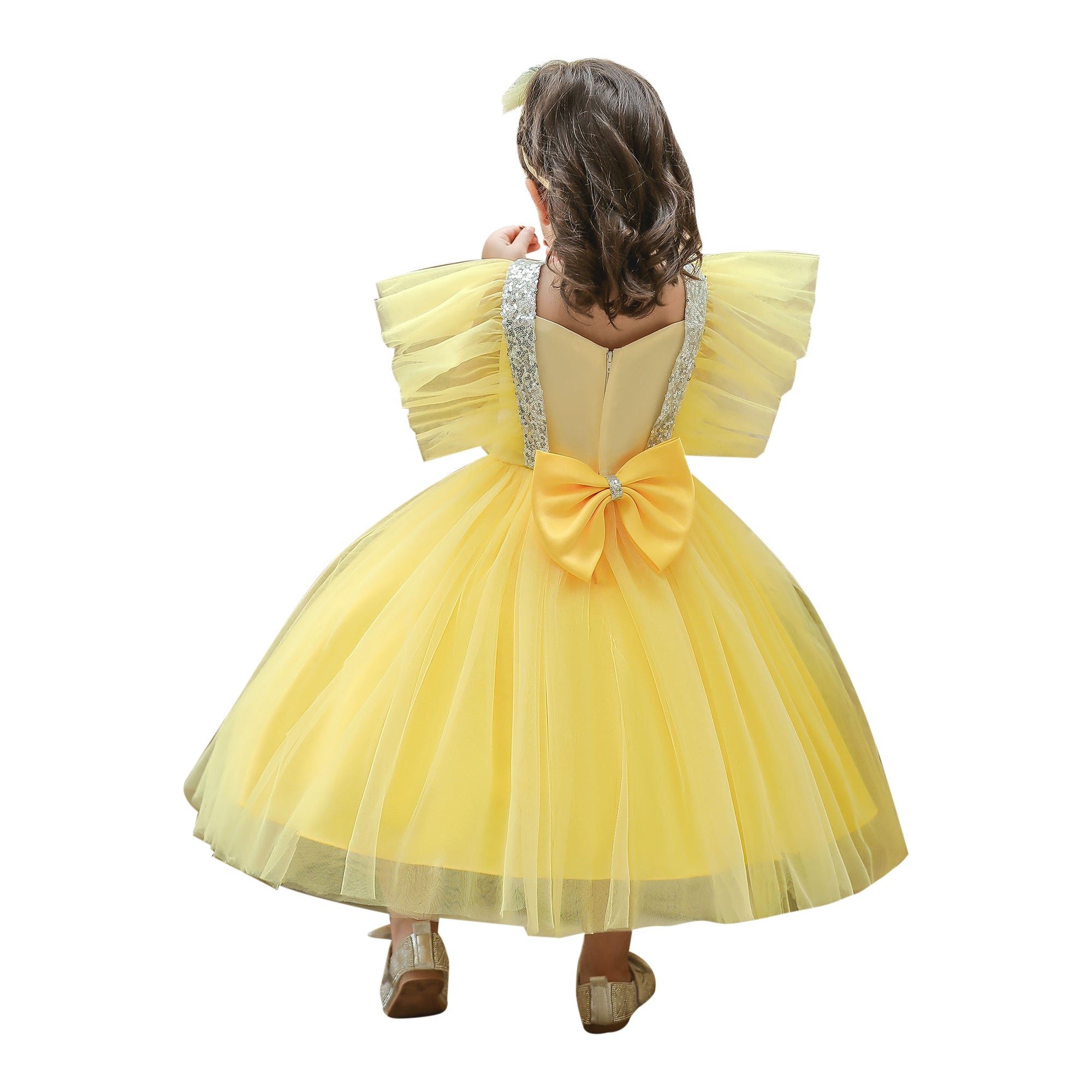 Girls Yellow Frills Fit & Flare Dress