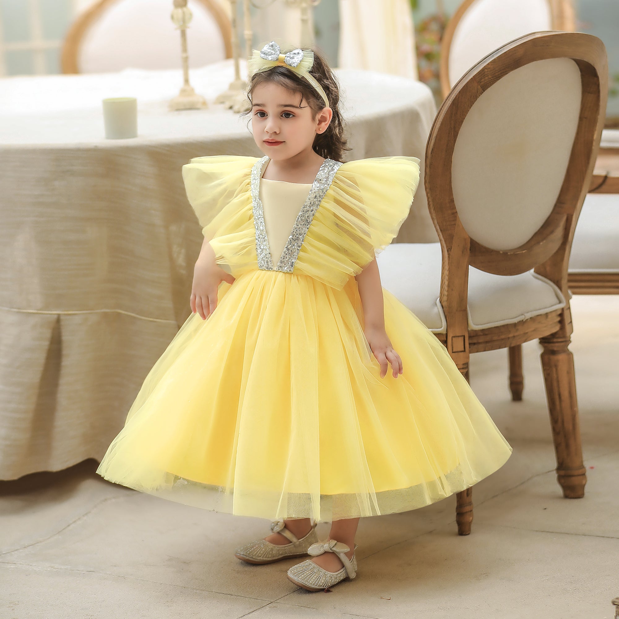 Girls Yellow Frills Fit & Flare Dress