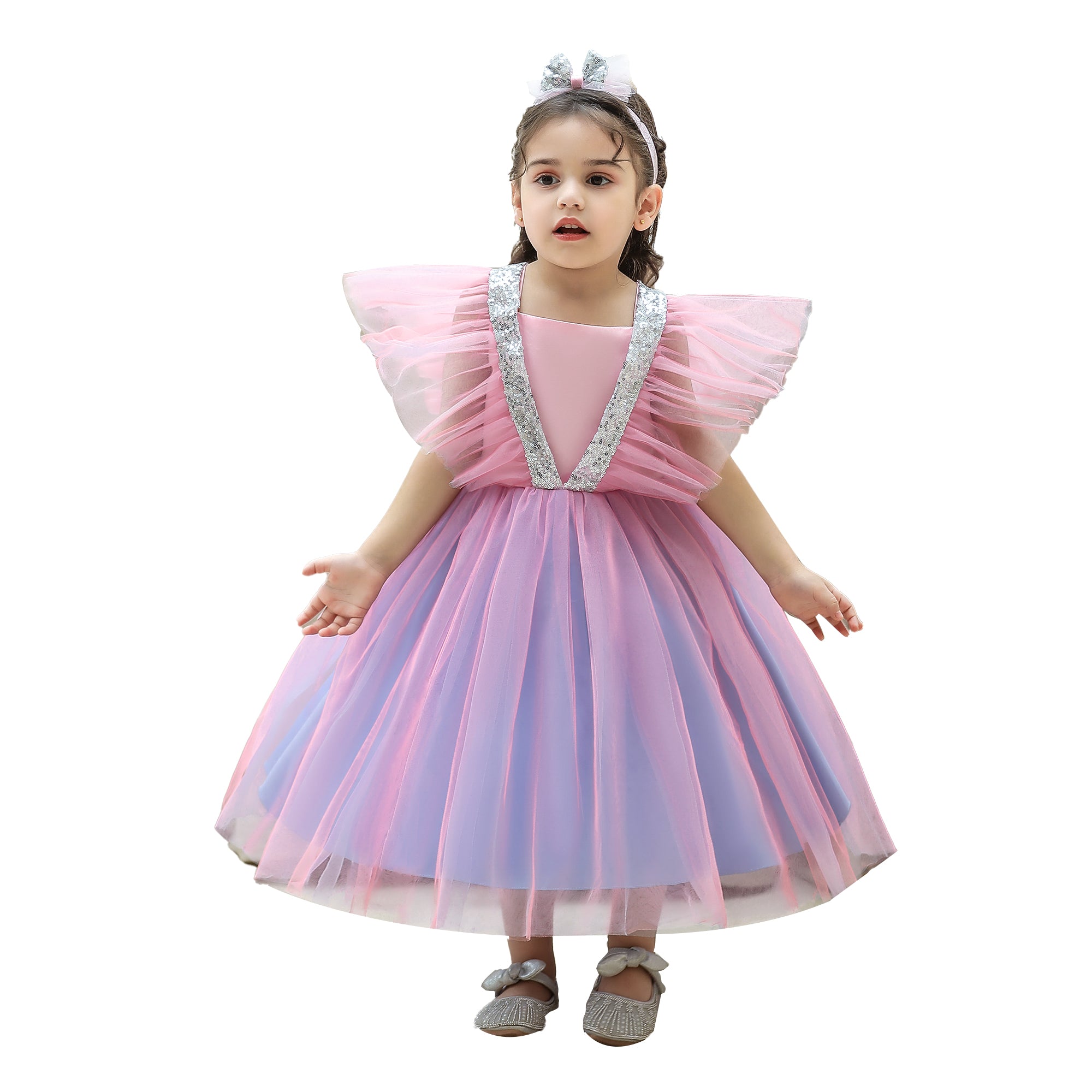 Girls Purple Ruffles Layered Fit and Flare Maxi Dress