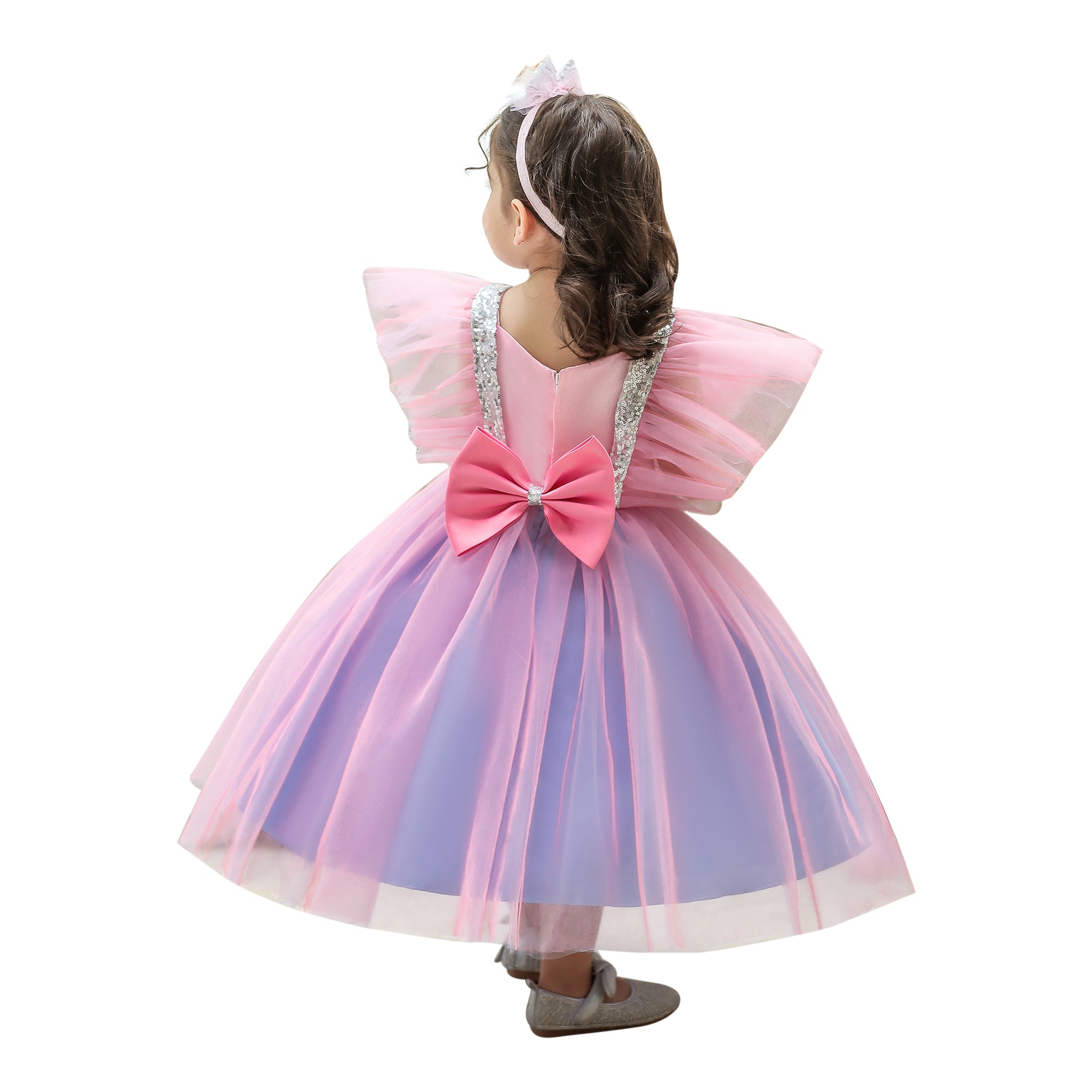 Girls Purple Ruffles Layered Fit and Flare Maxi Dress