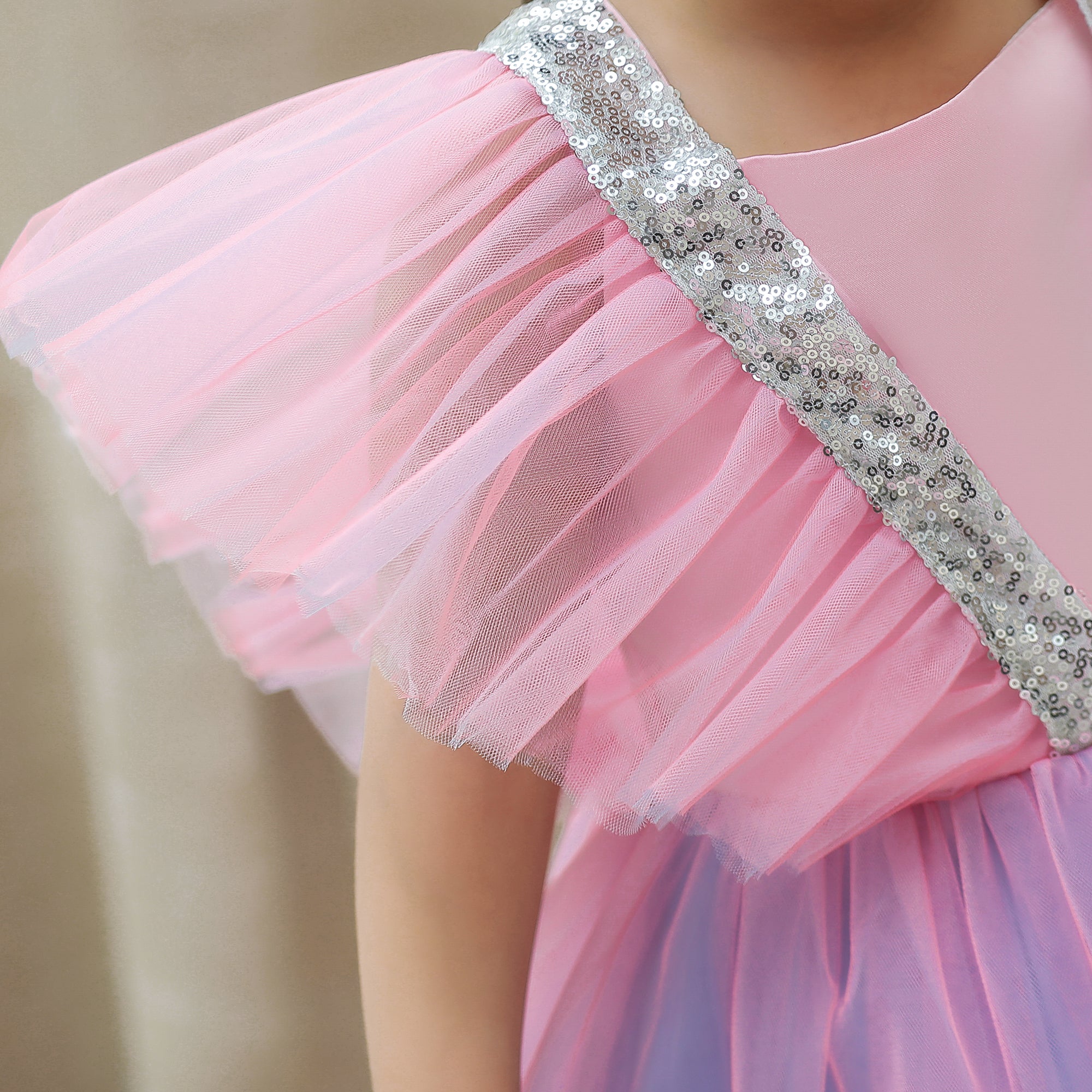 Girls Purple Ruffles Layered Fit and Flare Maxi Dress