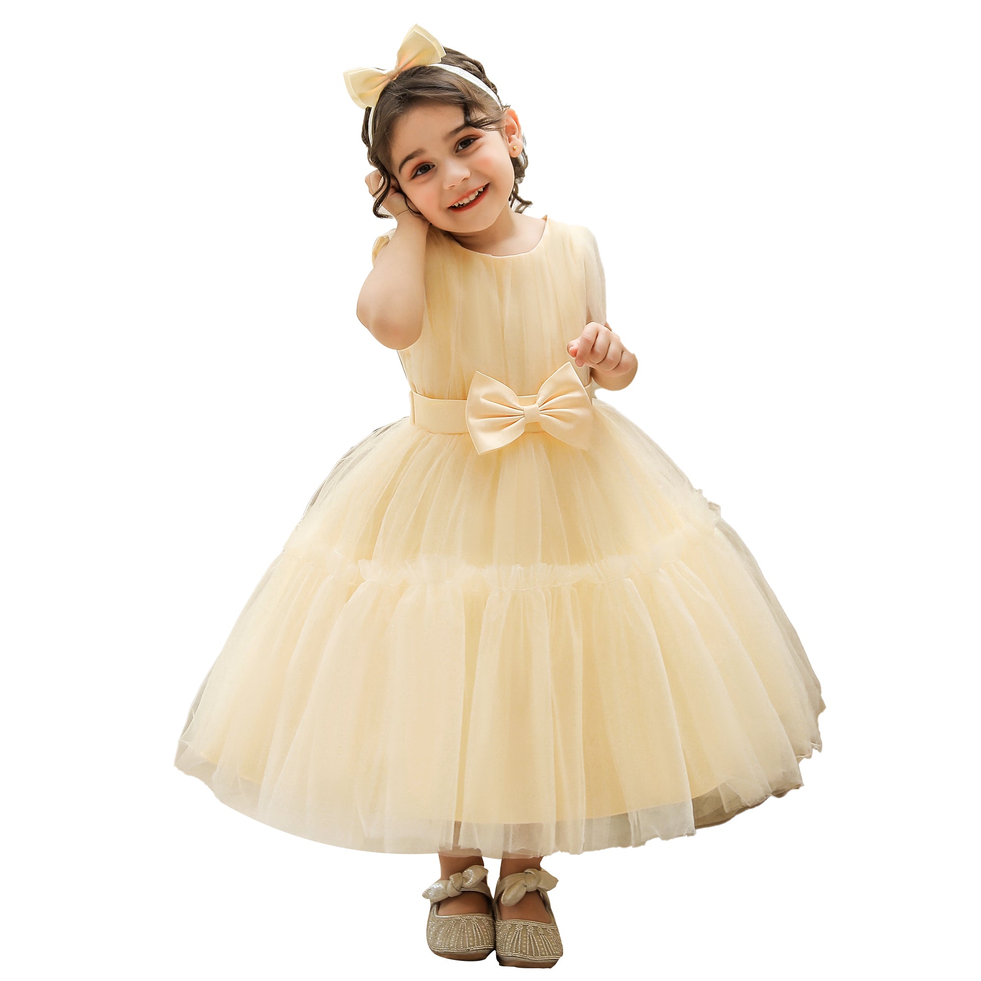 Yellow Flared Ruffled Fit & Flare Maxi Dress