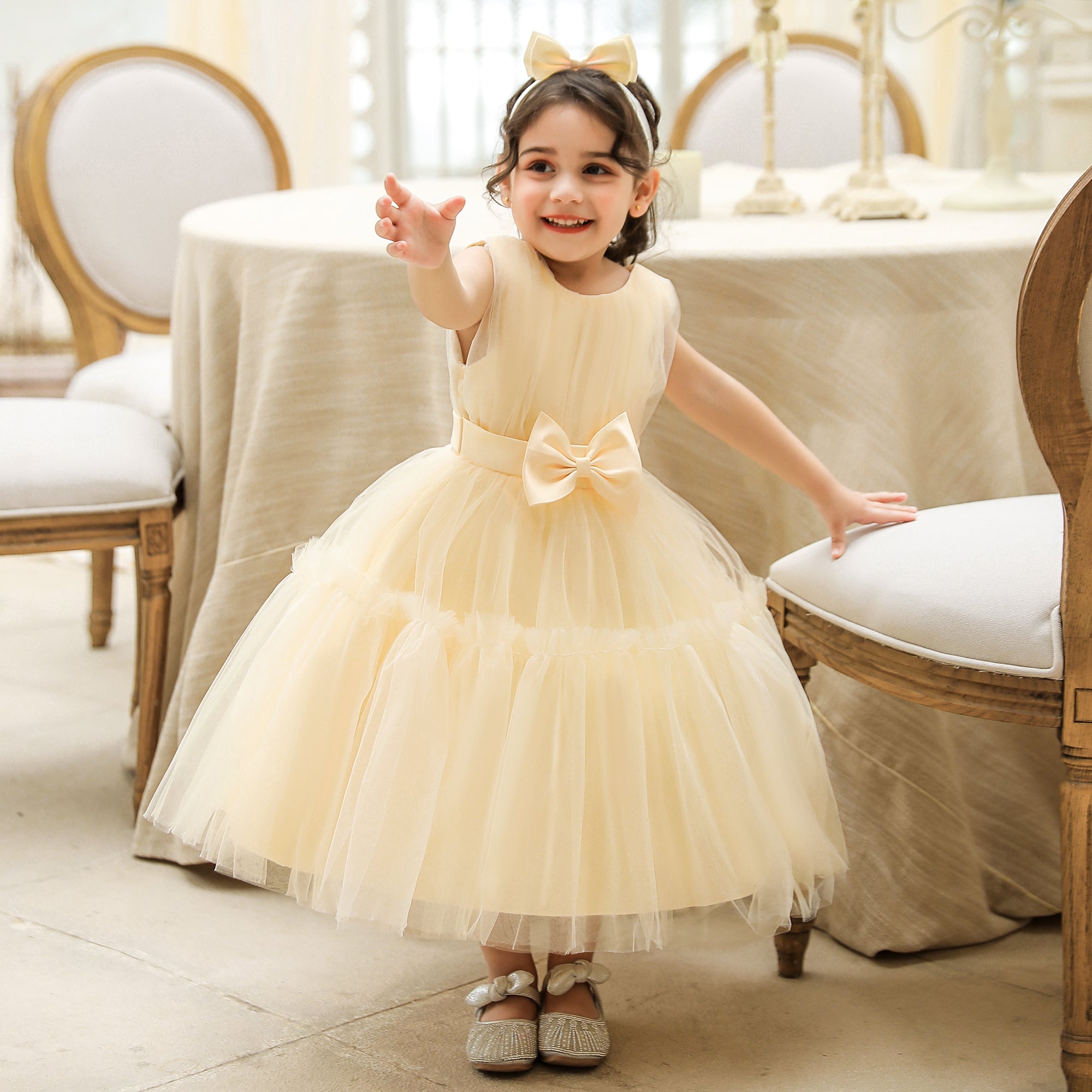 Yellow Flared Ruffled Fit & Flare Maxi Dress
