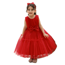 Girls Red Ruffled Fit & Flare Maxi Dress