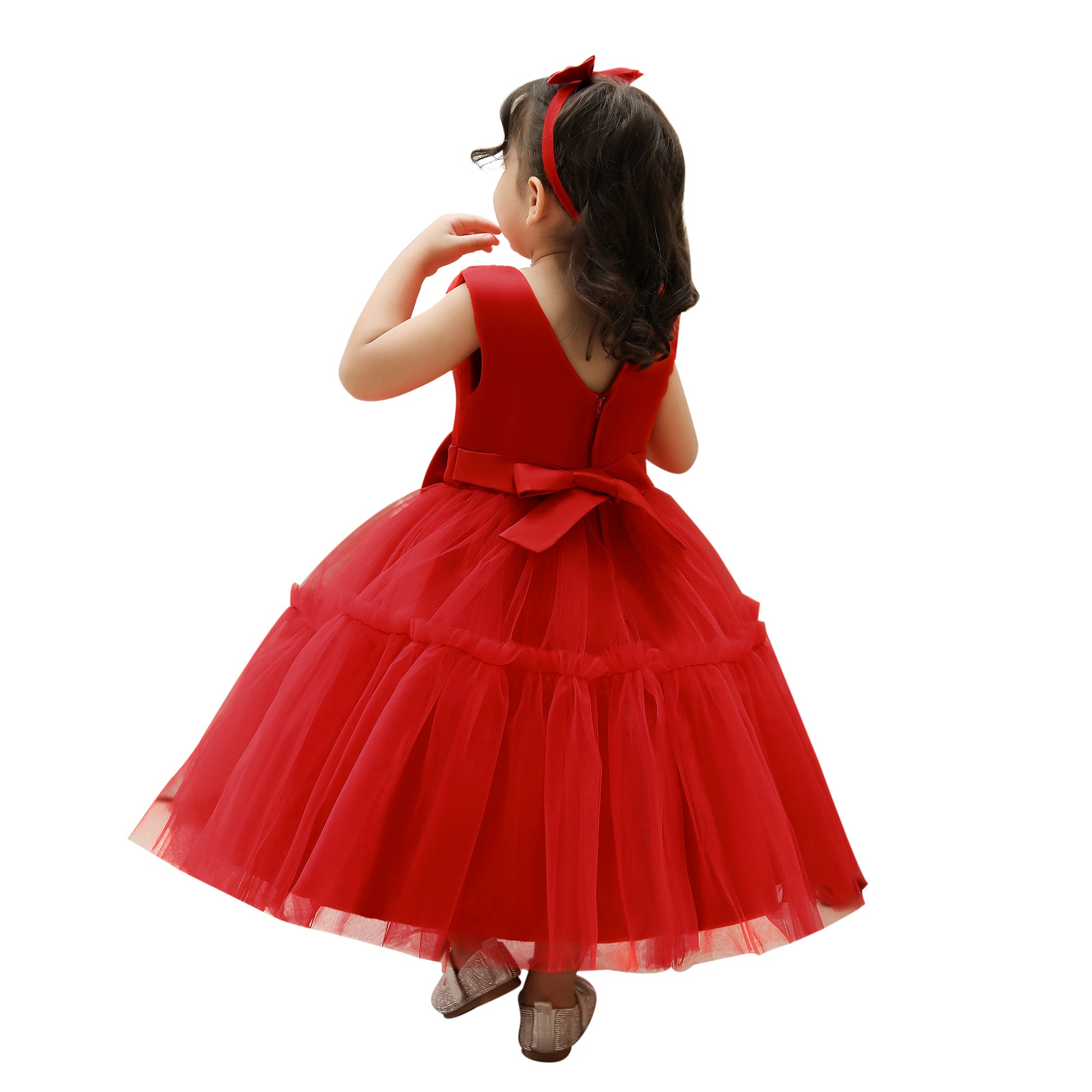 Girls Red Ruffled Fit & Flare Maxi Dress