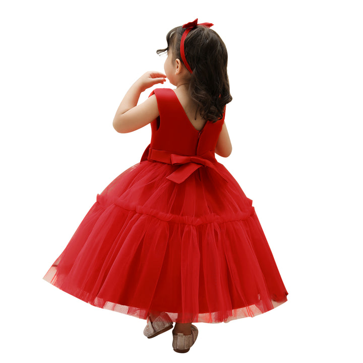 Girls Red Ruffled Fit & Flare Maxi Dress