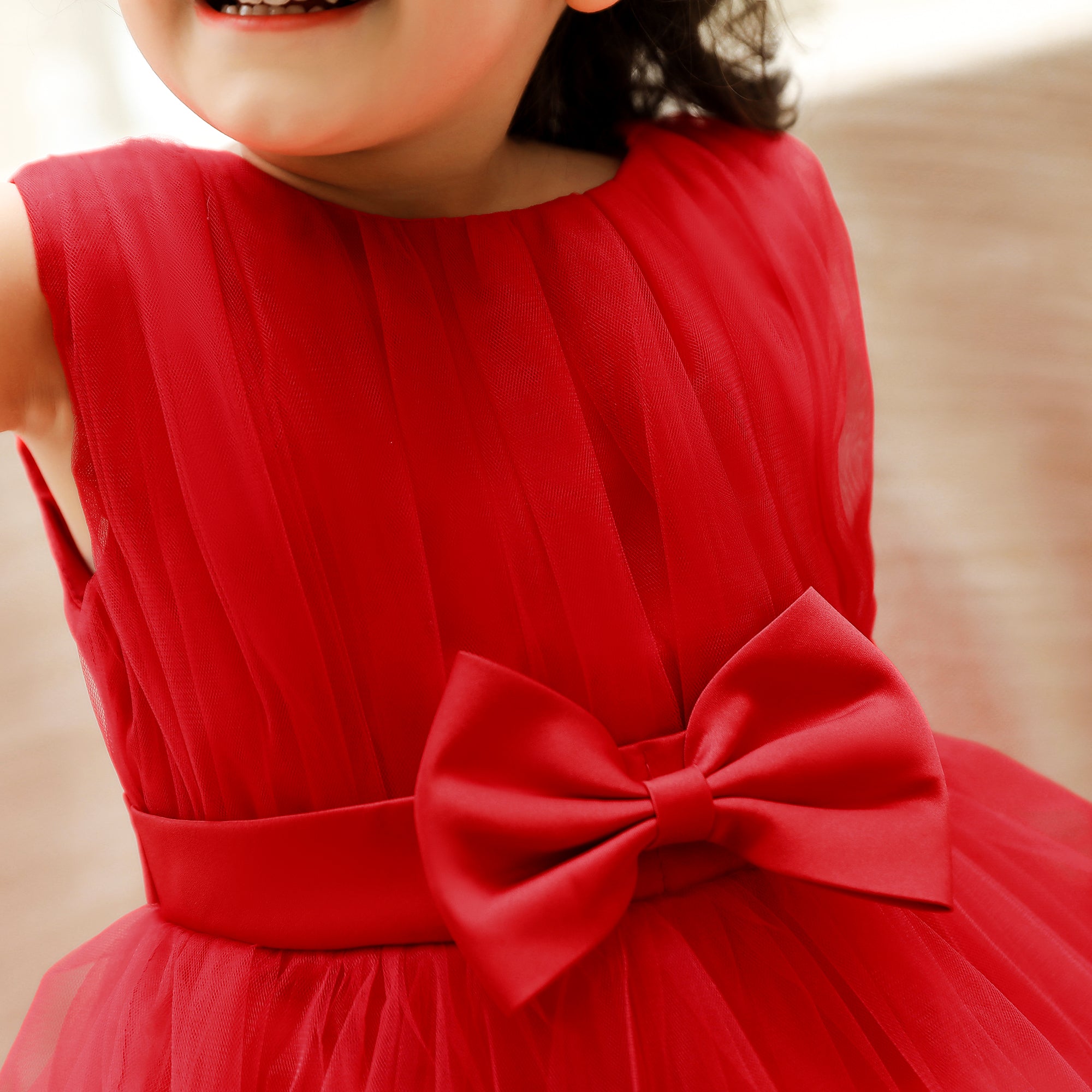 Girls Red Ruffled Fit & Flare Maxi Dress
