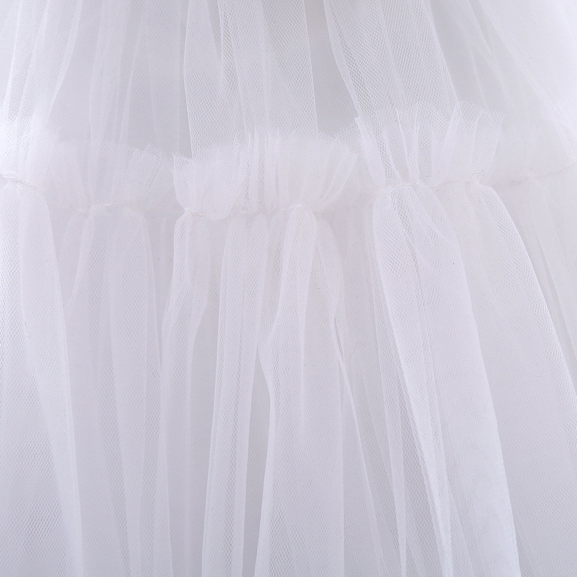 Girls White Round Neck Ruffled Net Fit & Flare Dress