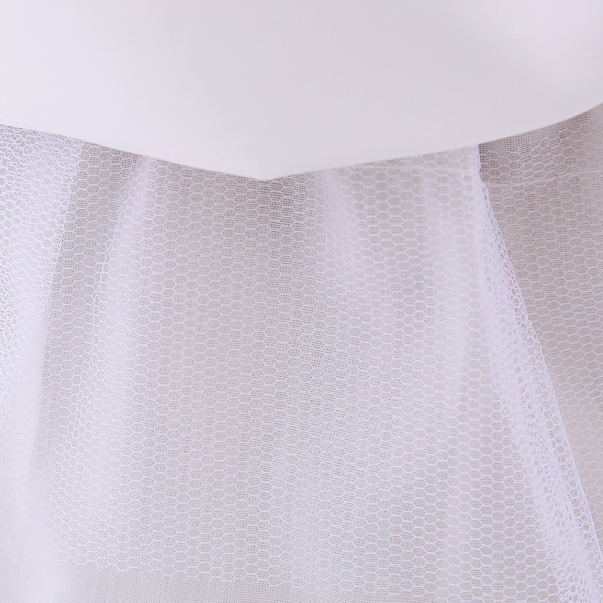 Girls White Round Neck Ruffled Net Fit & Flare Dress