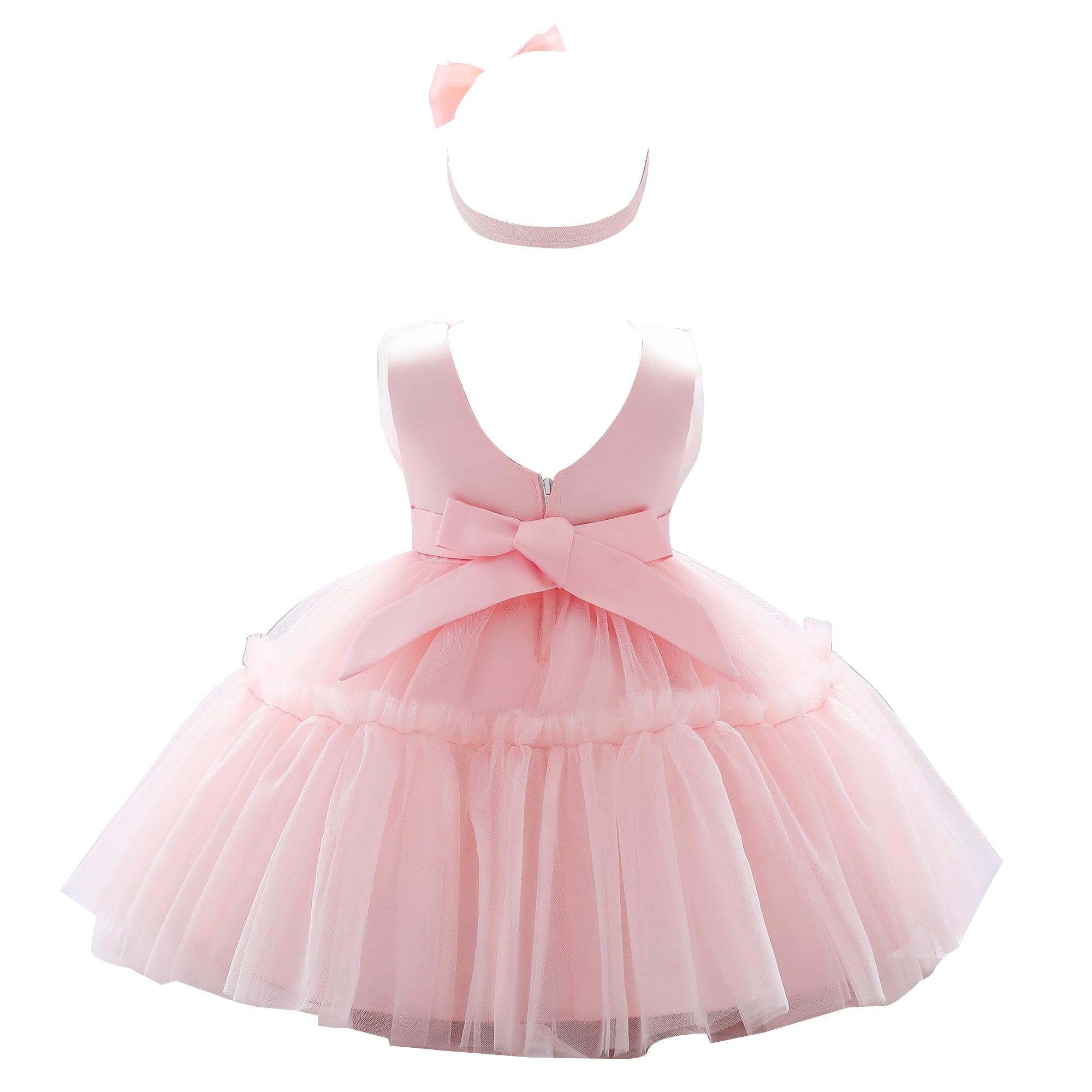 Pink Girls Round Neck Bow Fit & Flare Midi Dress