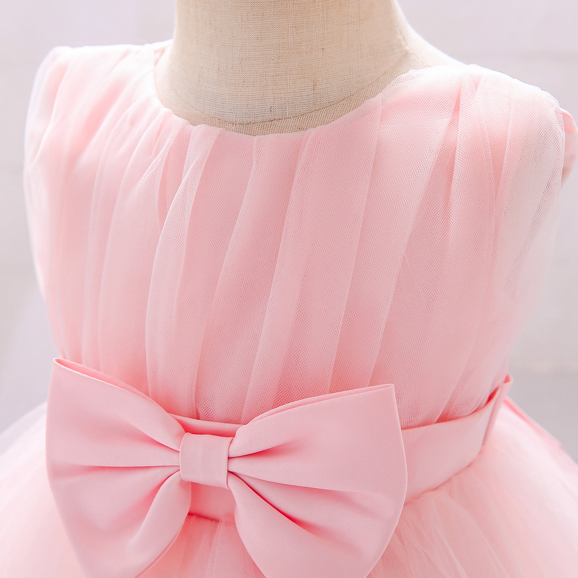 Pink Girls Round Neck Bow Fit & Flare Midi Dress