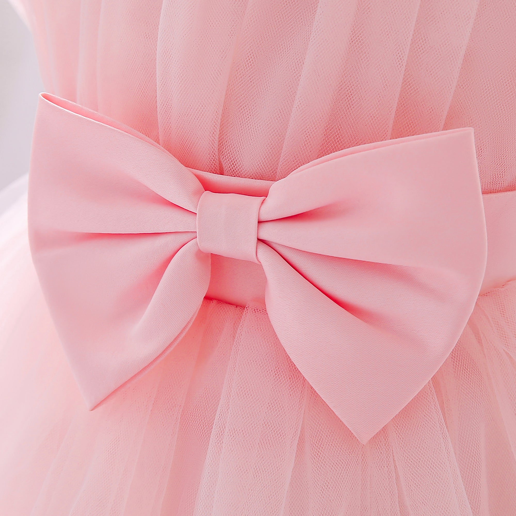 Pink Girls Round Neck Bow Fit & Flare Midi Dress