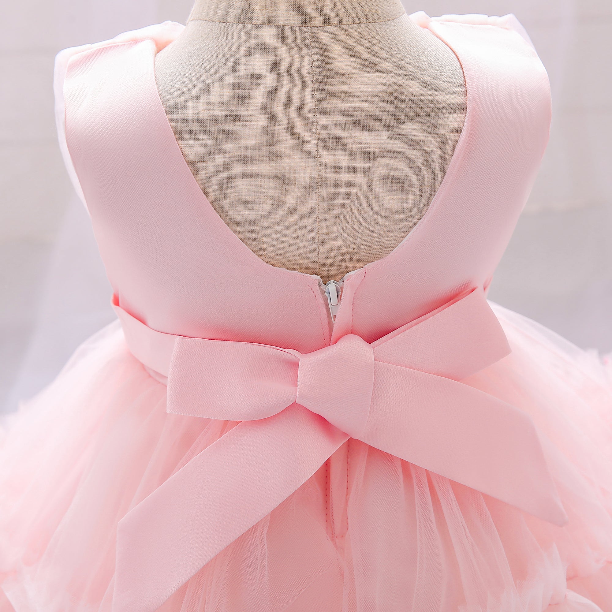 Pink Girls Round Neck Bow Fit & Flare Midi Dress