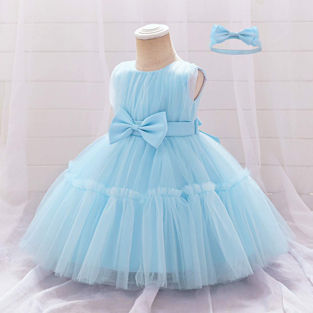 Girls Off-Shoulder Ruffled Gown Dress