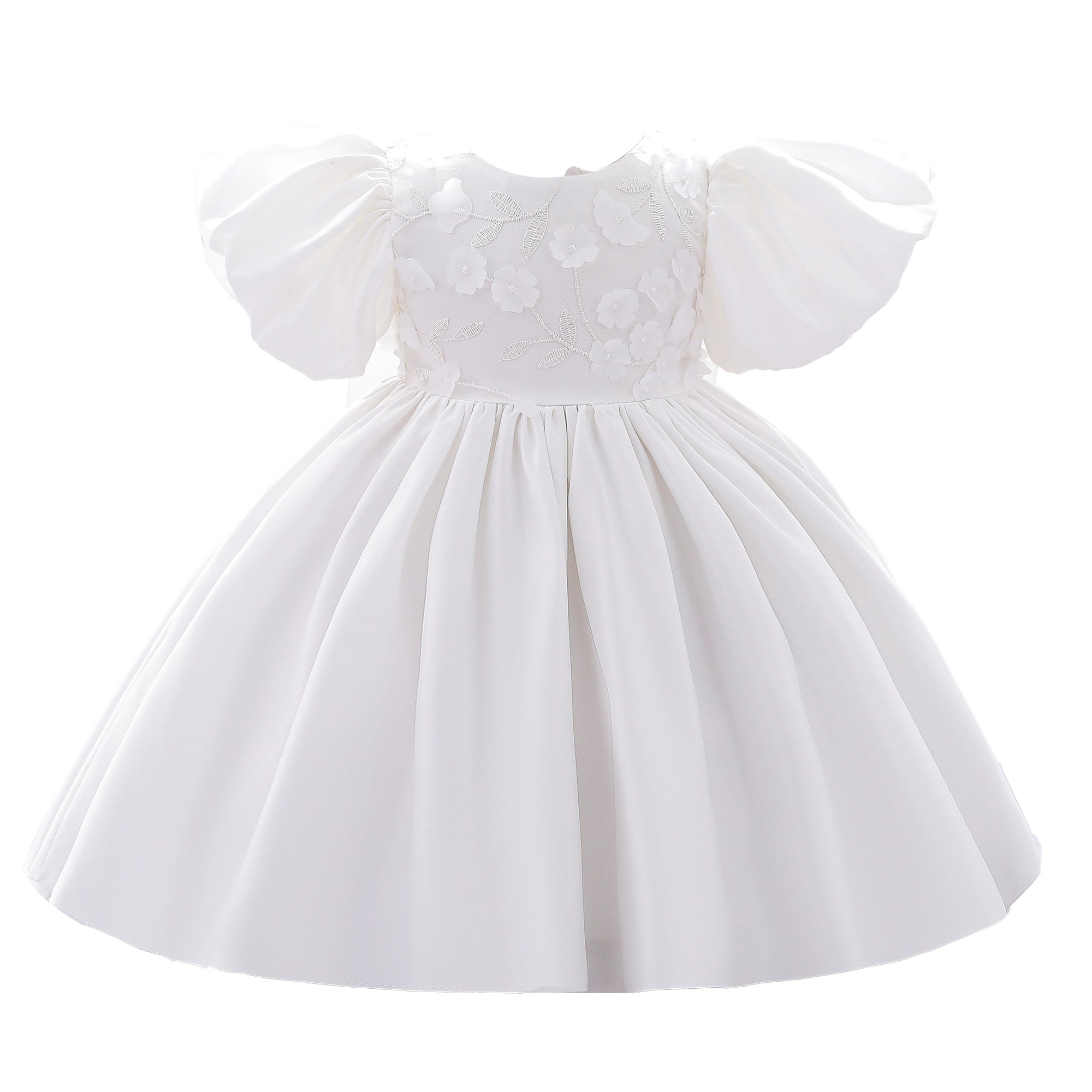White Puff Sleeve Applique Fit & Flare Party Dress