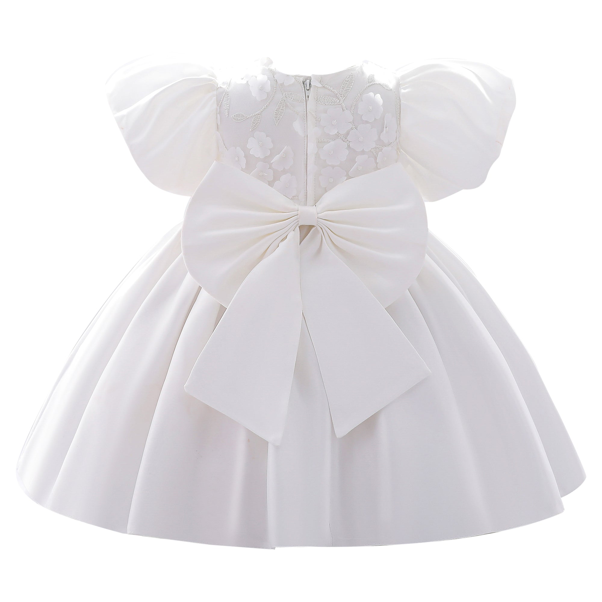 White Puff Sleeve Applique Fit & Flare Party Dress