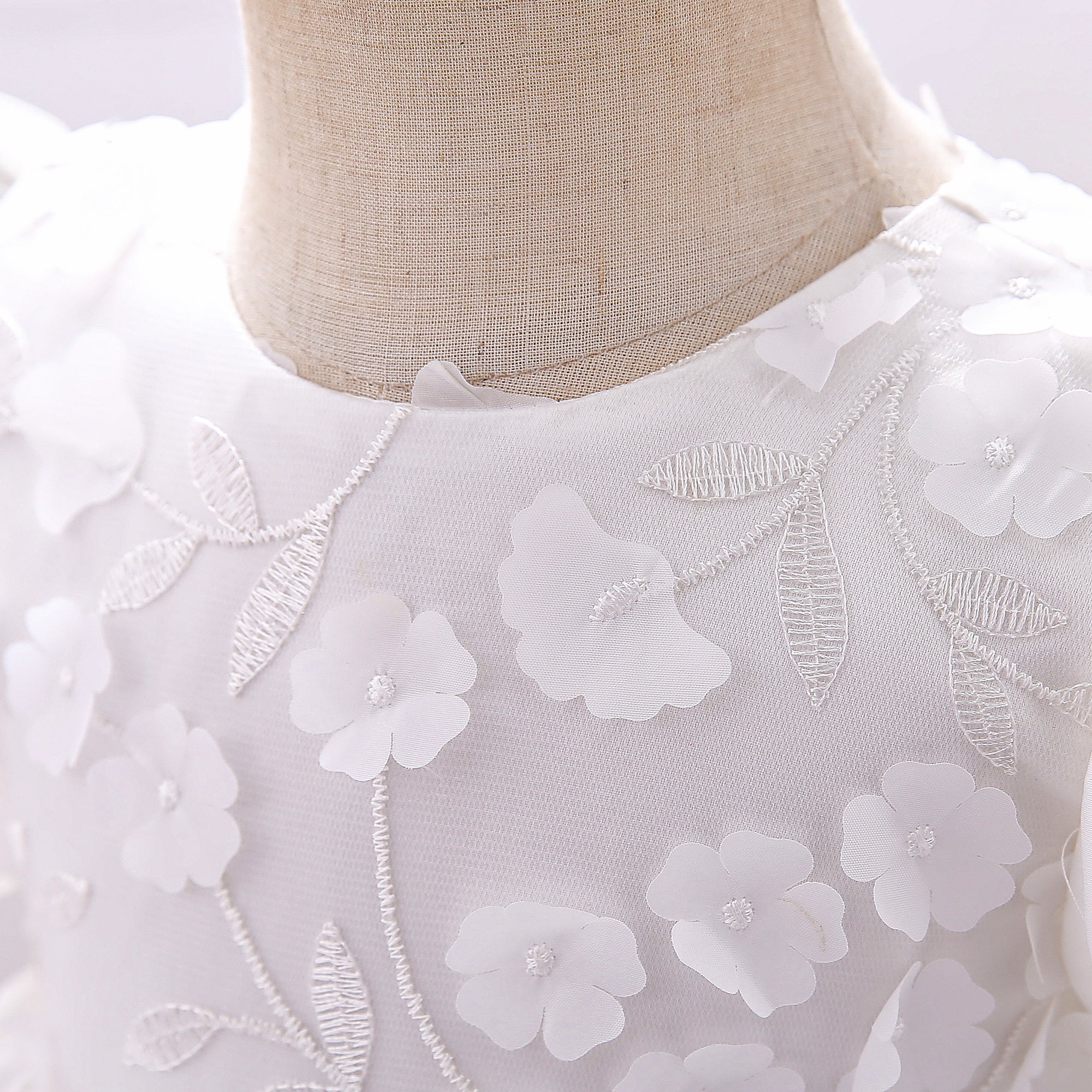 White Puff Sleeve Applique Fit & Flare Party Dress