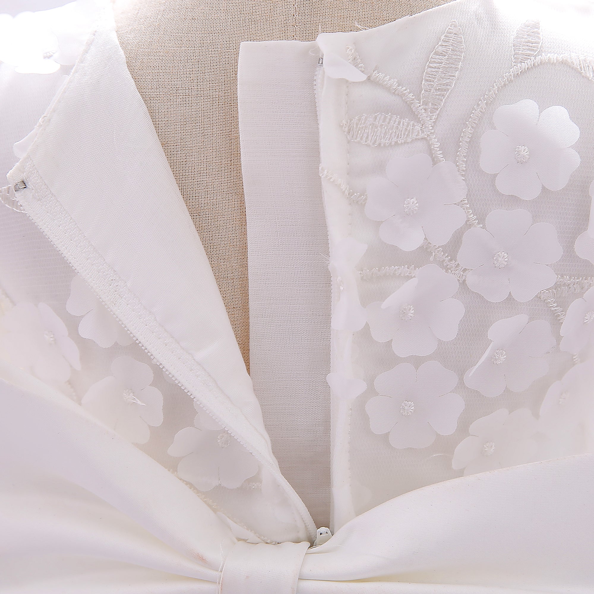 White Puff Sleeve Applique Fit & Flare Party Dress