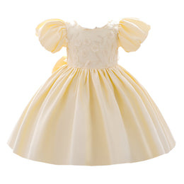 Yellow & sand dollar Floral Embroidered Puff Sleeve Fit & Flare Dress