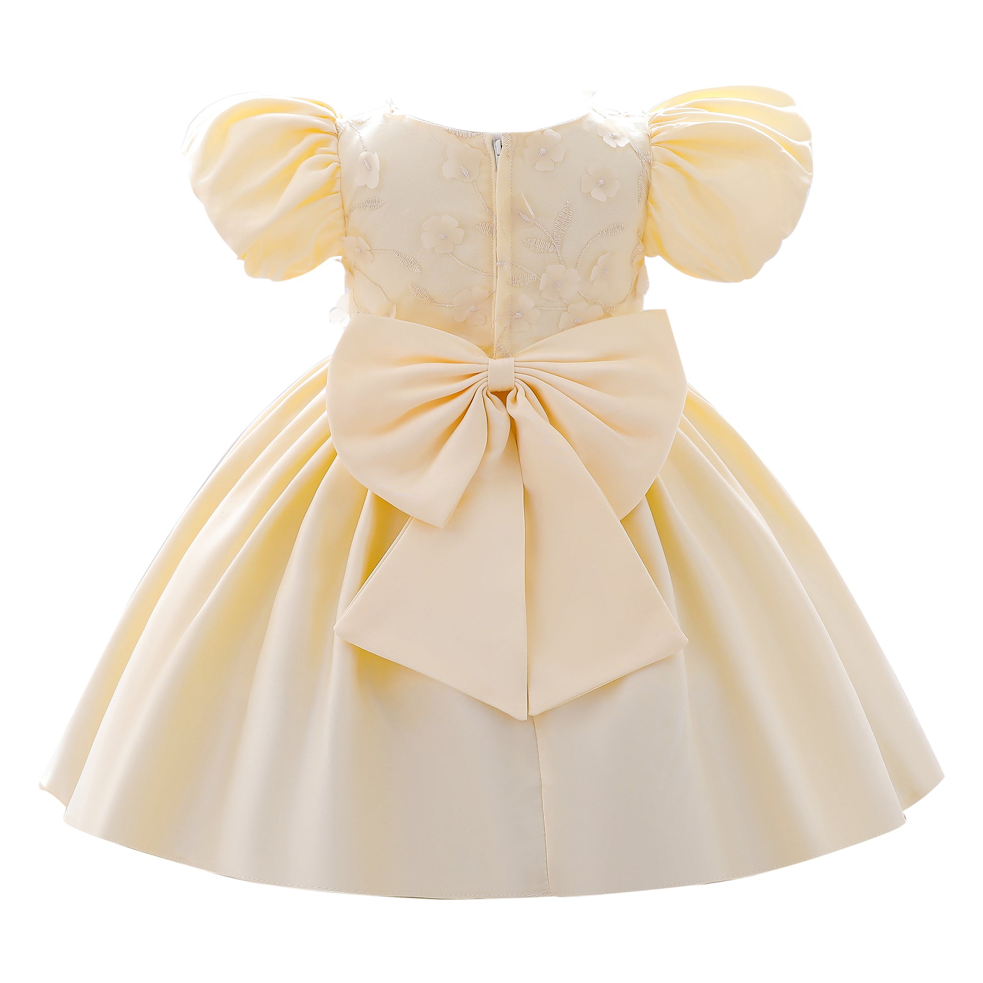 Yellow & sand dollar Floral Embroidered Puff Sleeve Fit & Flare Dress